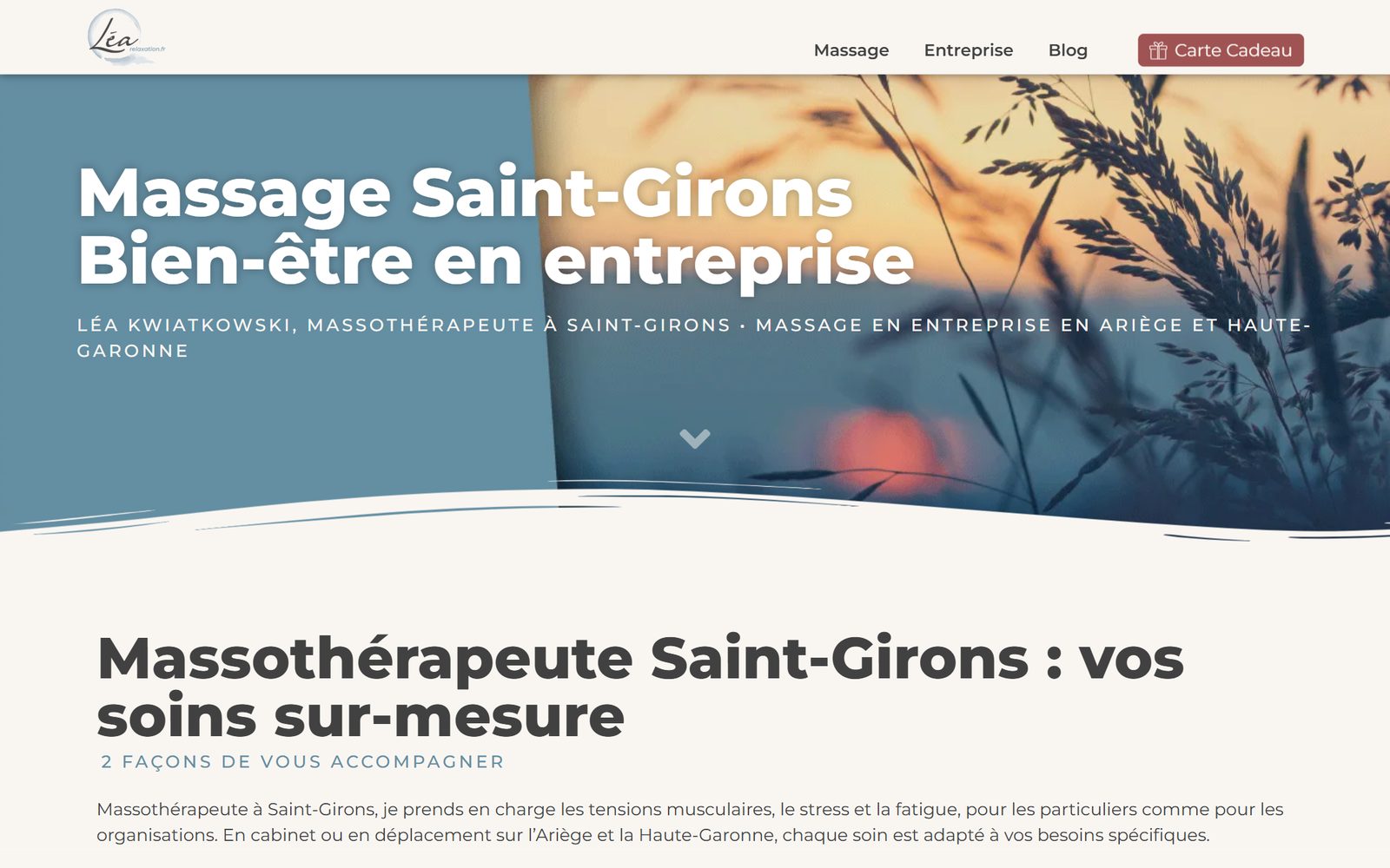 Site web de Léa Relaxation, créé sur mesure par La Fabrik du Web
