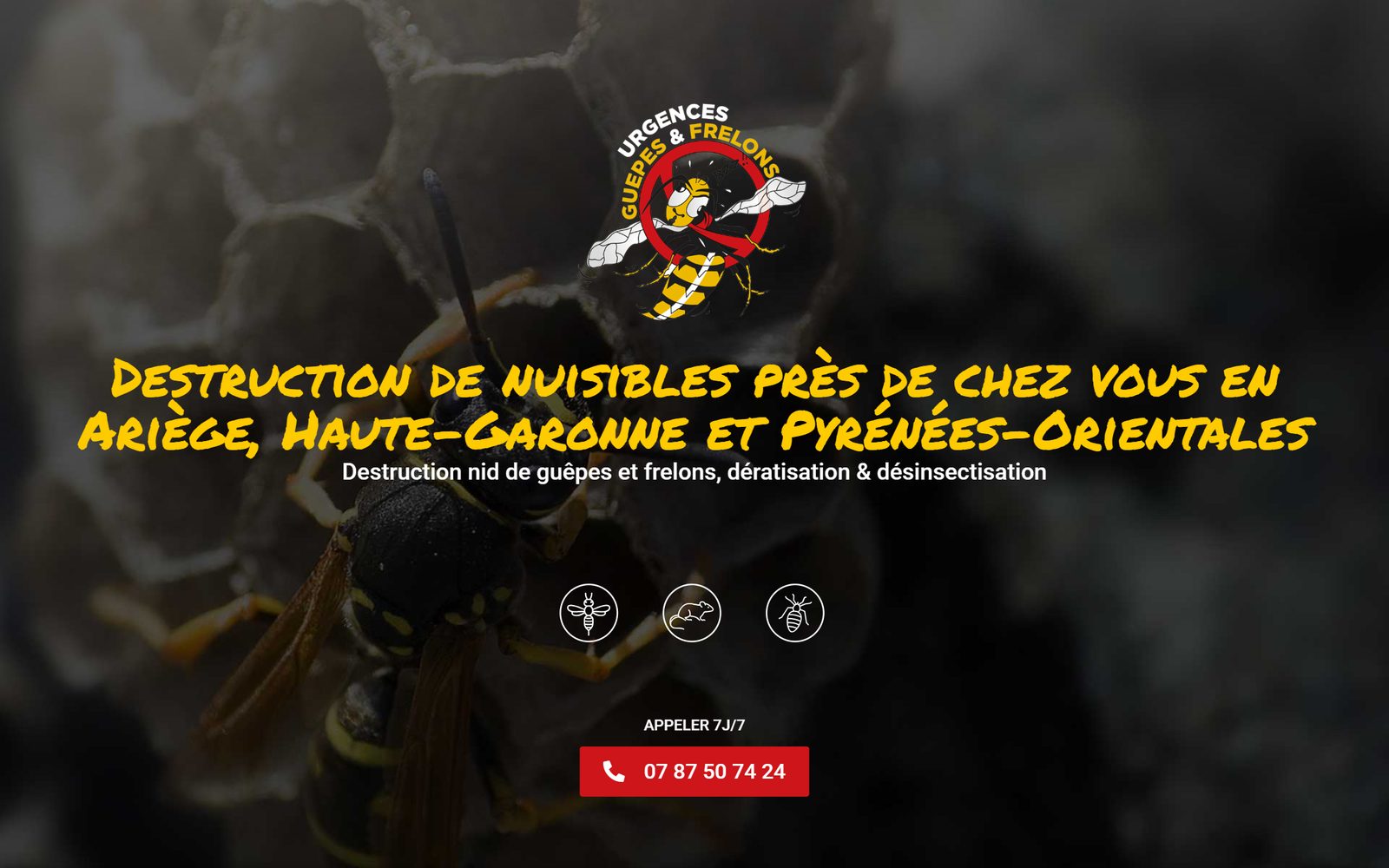 Site web d'Urgences Guêpes & Frelons, créé sur mesure par La Fabrik du Web